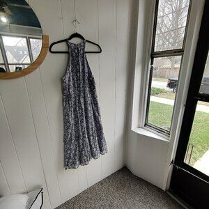 Halter Dress in Light Lavender Floral. Rouched Neckline for interest Fully lined